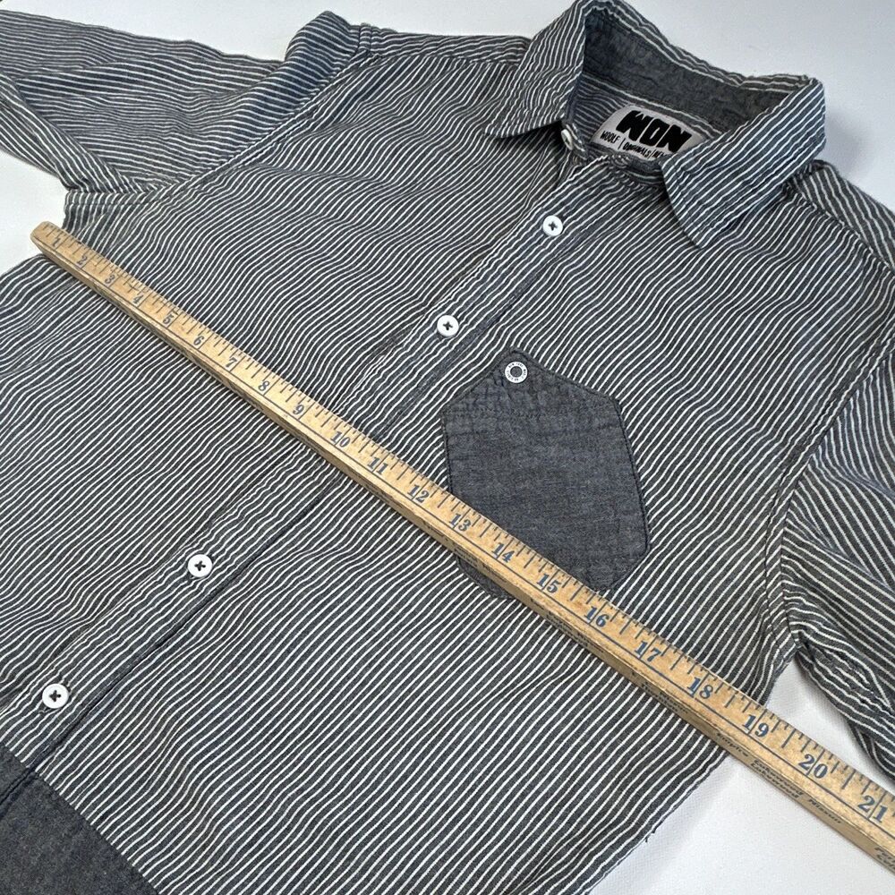 WON Wolf Originals Gray White Striped Cotton Button Up Shirt Pocket Mens M - Picture 7 of 9